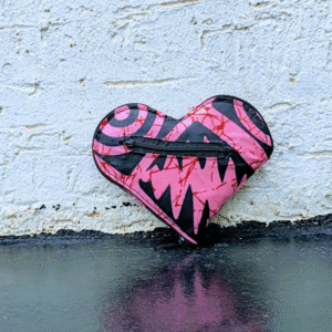 Handmade Igitenge Heart Bag - a colorful African fabric purse with a unique heart shape.