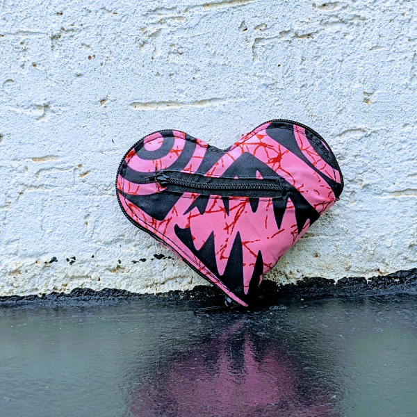 Handmade Igitenge Heart Bag - a colorful African fabric purse with a unique heart shape.