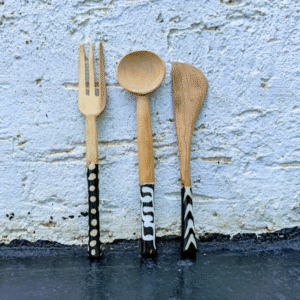 Wooden Tableware Set – Spoon, Fork & Knife( with Horn Design)-3